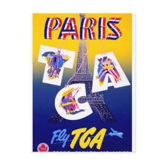 Vintage Eiffel Tower Paris Air Travel Advertising Postcard