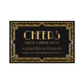 Vintage Elegant Art Deco Gold Wedding Drink Ticket