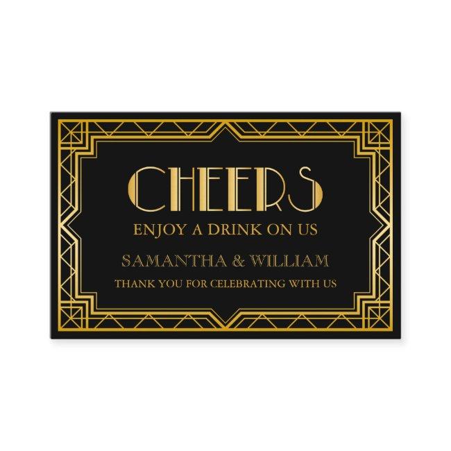 Vintage Elegant Art Deco Gold Wedding Drink Ticket