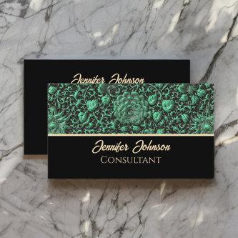 Vintage Emerald Green Floral Rose with Gold Script