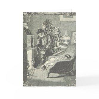 Vintage Father Christmas Santa Claus Baby Fireside Holiday Card