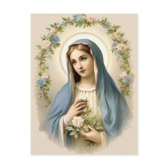 Vintage Floral Blessed Mother Mary Catholic Postcard