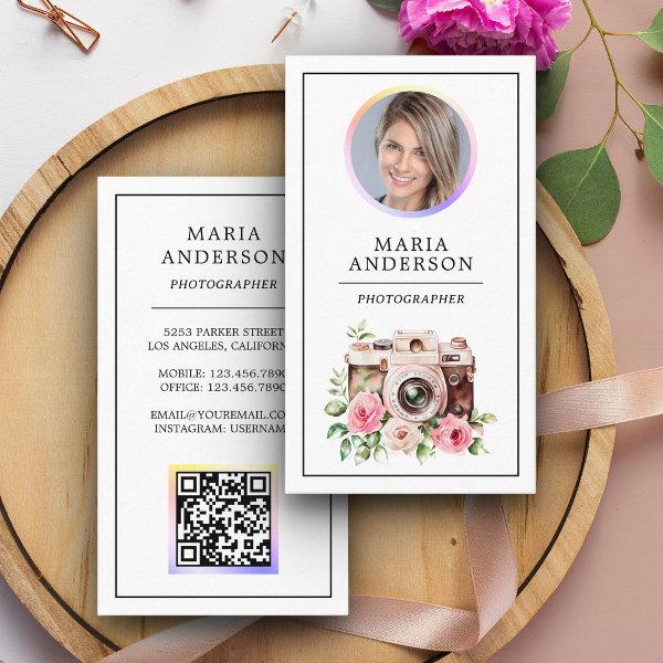Vintage Floral Camera Photo QR Code Photographer