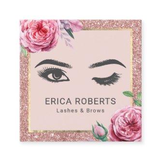 Vintage Floral Rose Gold Glitter Wink Eye Beauty Square