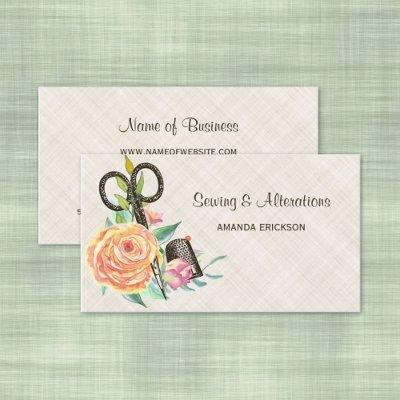 Vintage Floral Seamstress Scissors and Thimble