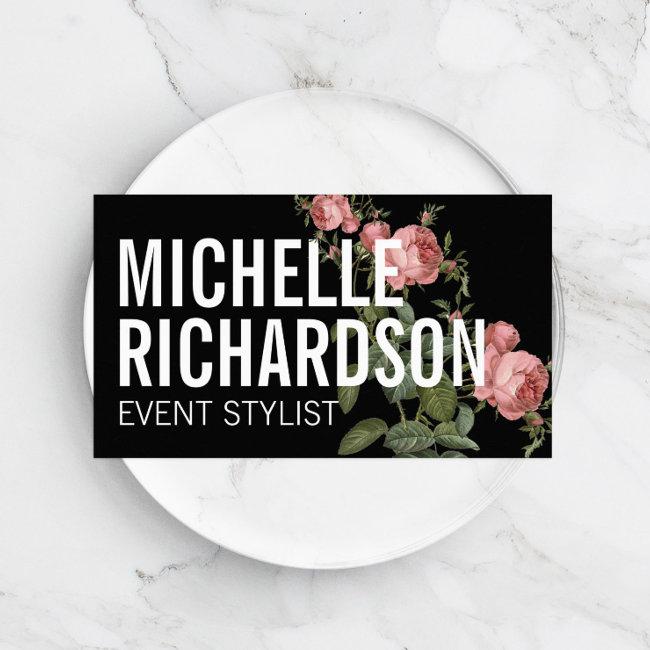 Vintage Florals Bold Text on Black