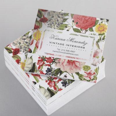 Vintage Flowers and Insects Garden Floral Square B Mini