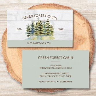 Vintage Foggy Green Forest Watercolor Cabin Lodge