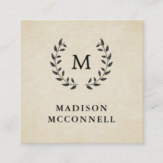 Vintage French Style Wreath and Monogram Square