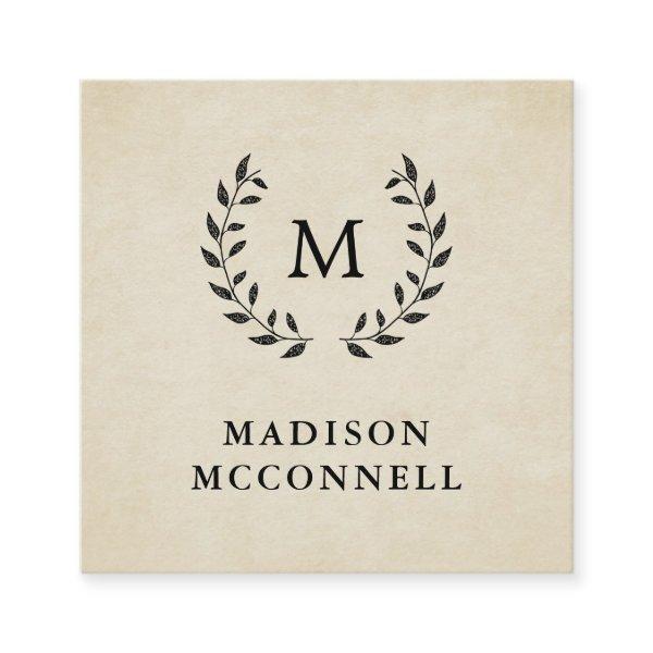 Vintage French Style Wreath and Monogram Square