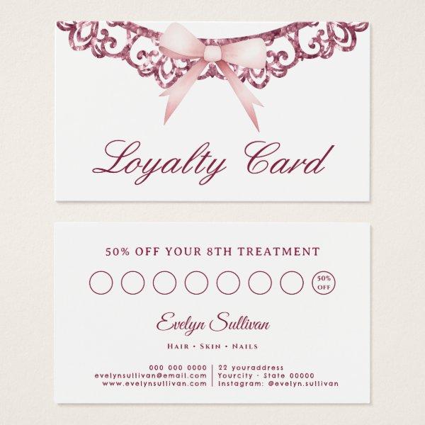 Vintage glitter frame pink bow loyalty card