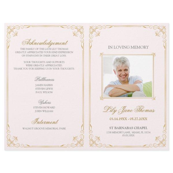 Vintage Gold Swirl Funeral Program | Edit Color Fl Flyer