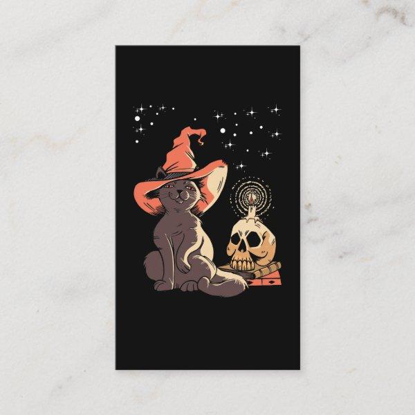 Vintage Halloween Cat Witchy Skull