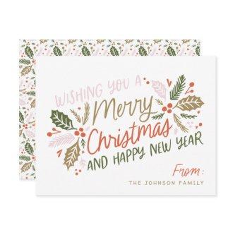 Vintage Holly Bright Typography Christmas Holiday Card