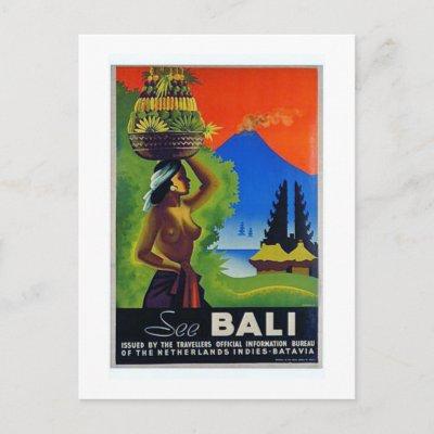 Vintage Indonesia Bali Travel Poster Postcard