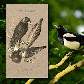 Vintage magpie and jack daw  - sepia