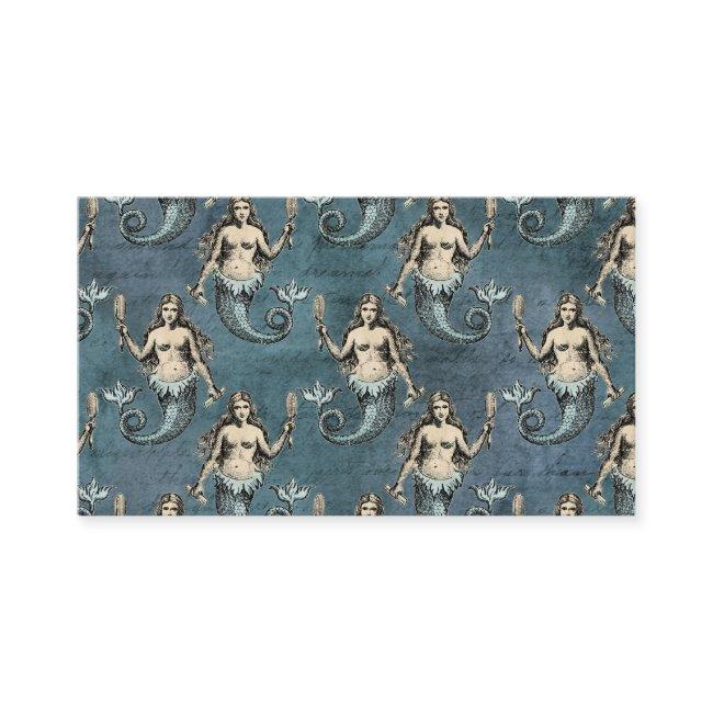 Vintage Mermaid Sea Creatures Ocean Blue Color