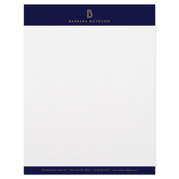 VINTAGE MODERN GOLD and NAVY INITIAL MONOGRAM LOGO Letterhead
