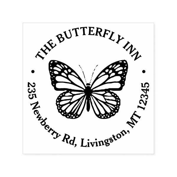 Vintage Name Return Address Butterfly Logo Self-inking Stamp