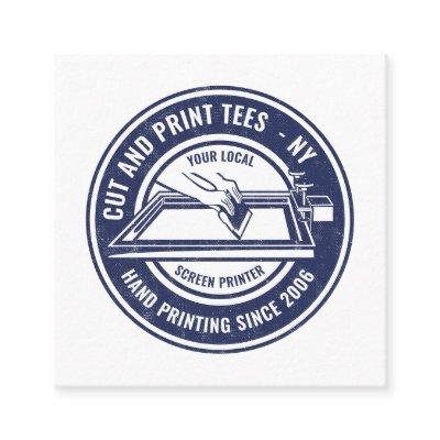 Vintage navy blue white circle logo screen printer square