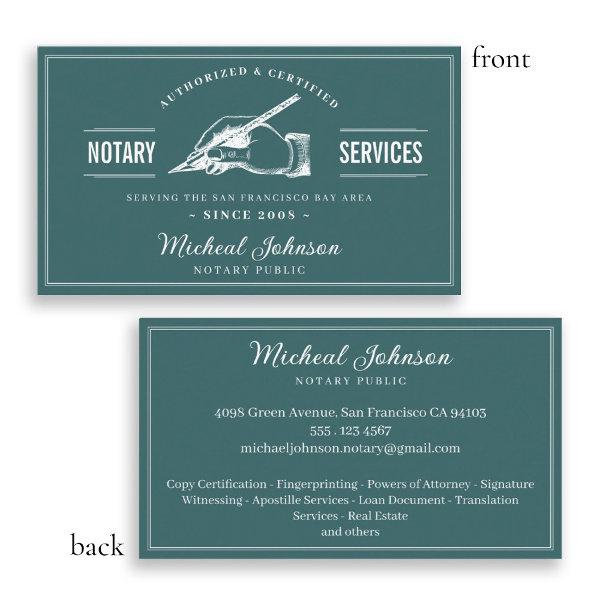 Vintage Notary Services Professional Teal Custom
