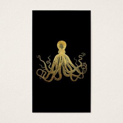 Vintage Octopus Gold Black Ink Coastal Nautical
