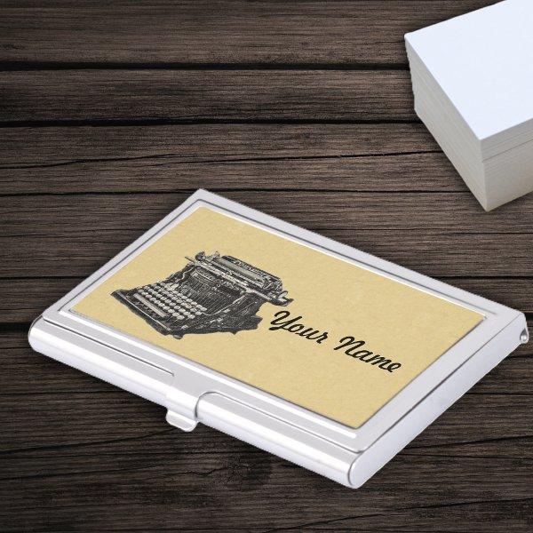 Vintage Old Fashioned Black Typewriter Drawing Tan  Case