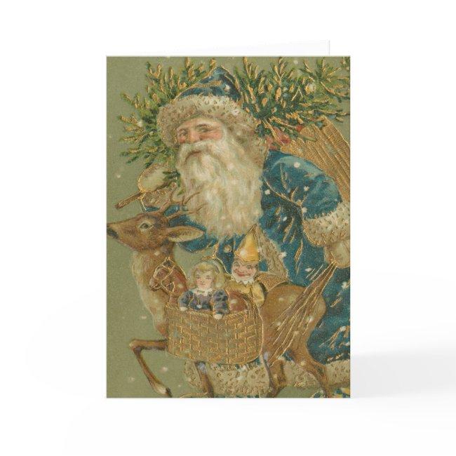 Vintage Old Fashioned Santa Claus Christmas Tree Holiday Card