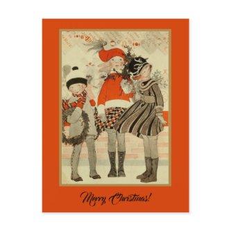 Vintage Old Time Themed Christmas Winter Children Postcard