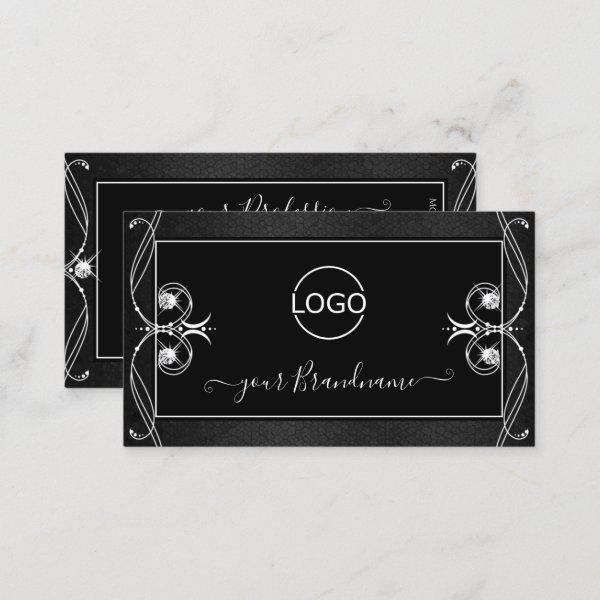Vintage Ornate Black White Sparkle Jewels Add Logo