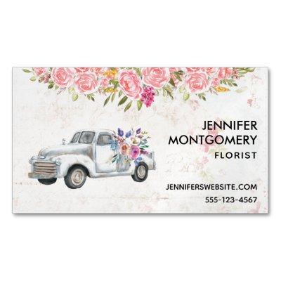 Vintage Pickup Truck & Flowers Rustic Watercolor  Magnet