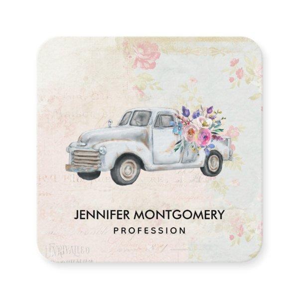 Vintage Pickup Truck Rustic Watercolor Square