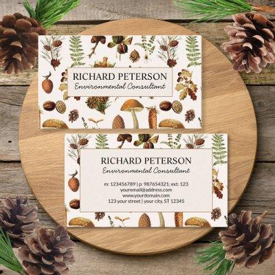 Vintage Pinecones, Leaves, Mushroom Fall Forest