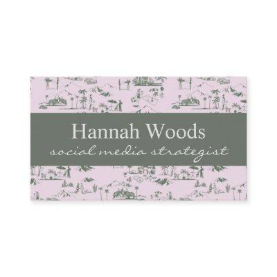 Vintage Pink Green Hollywood Hills Toile