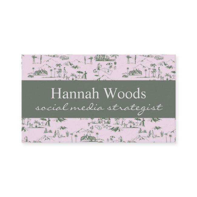 Vintage Pink Green Hollywood Hills Toile