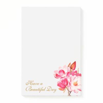 Vintage Pink Magnolias Floral Notepad