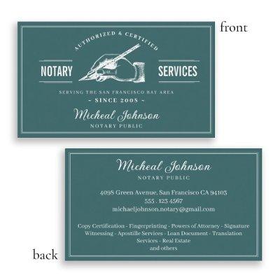 Vintage Professional Teal Custom Notary Services