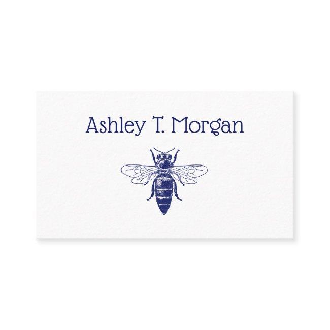 Vintage Queen Bee Drawing in Blue