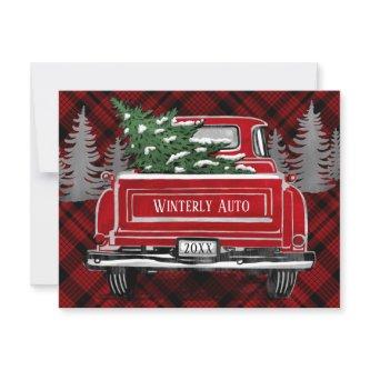 Vintage Red Truck Red Plaid Corporate Business Holiday Card