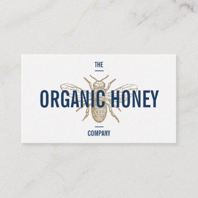 Vintage retro handmade blue brown honey bee logo