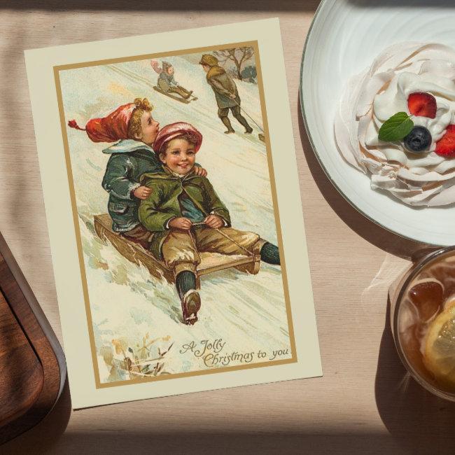 Vintage Retro Themed Christmas Winter Holiday Postcard