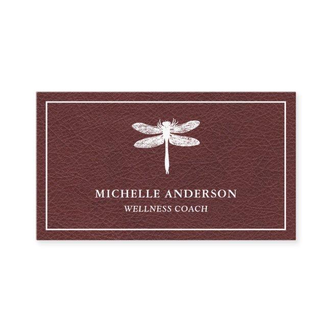 Vintage Rustic Faux Brown Leather Dragonfly