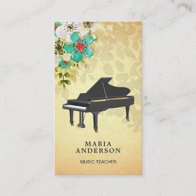 Vintage Rustic Floral Grand Piano Musician Pianist