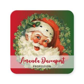 Vintage Santa Claus with Pine Wreath Square