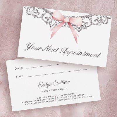 Vintage silver frame pink bow appointment card