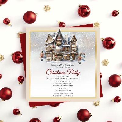 Vintage Ski Lodge and Nutcrackers Christmas Party Invitation