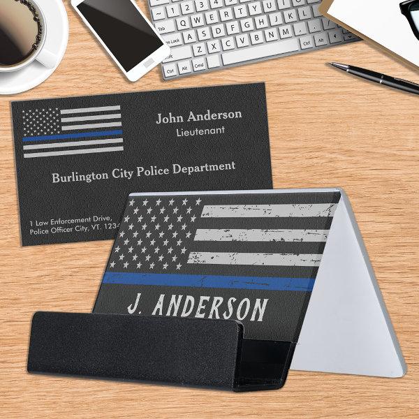 Vintage Thin Blue Line Personalized Police Officer Desk  Holder