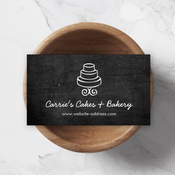 Vintage Tiered Cake Logo on Black Wood Bakery