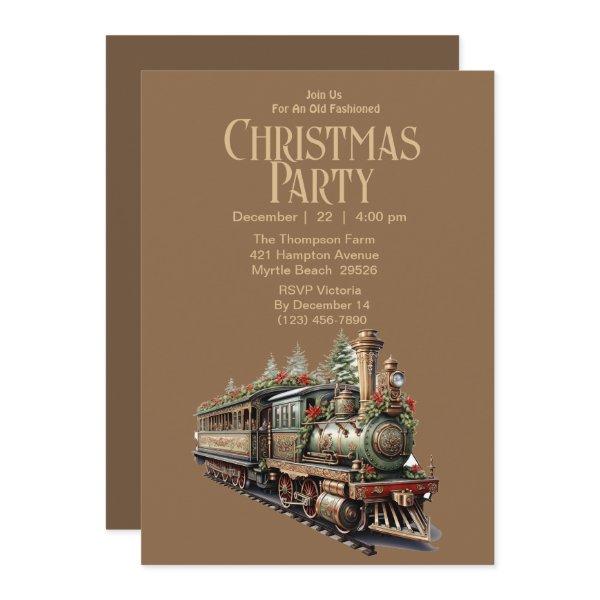 Vintage Train Christmas Holiday Party Invitation