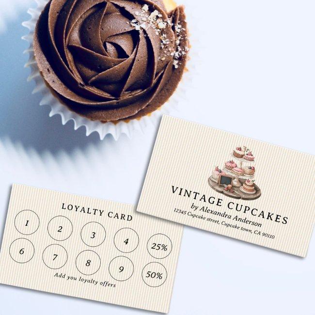 Vintage Trayed Cupcakes Loyalty Card